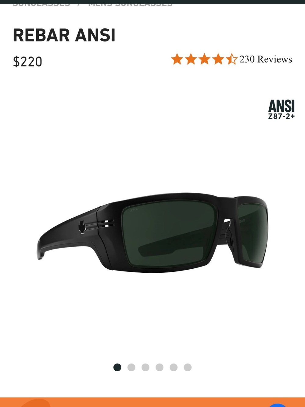 Spy Rebar ANSI Black Sunglasses with Dark Green Lenses